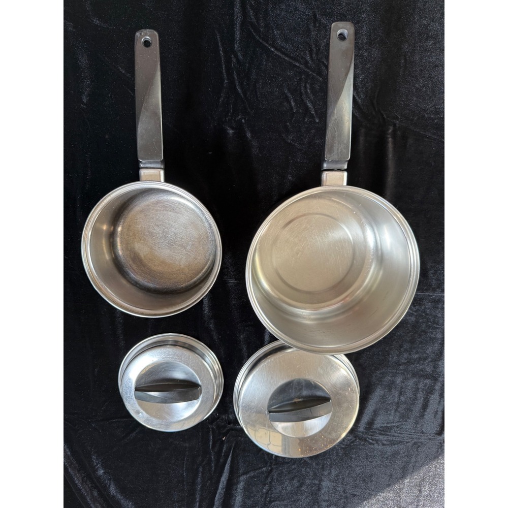 Vintage Eckoware Bottom Saucepan Set 2pc Stainless Steel Pots with Lids - Picture 10 of 10